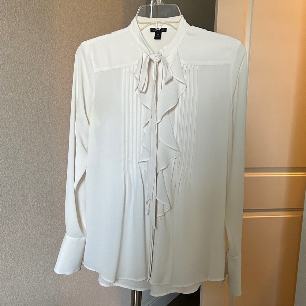 Ann Taylor Cream Ruffle Front Blouse